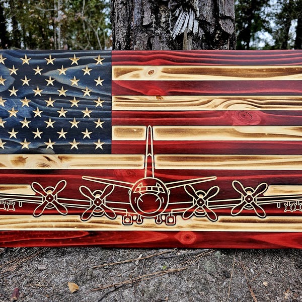 Letrero con la bandera del avión Lockheed P-3 Orion de madera de EE. UU.