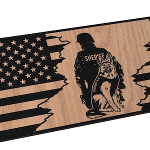 Wooden Sheriff K9 American Flag Sign USA