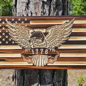 Wooden Bald Eagle 1776 American Flag Sign USA