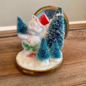 Snowman With Trees in Vintage Compact