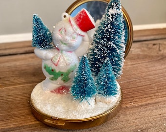 Snowman With Trees in Vintage Compact