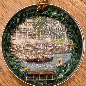 vintage Georgia Postcard Jar Couvercle Bateau Miniature Ornement