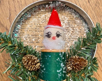 Santa Cake Topper Head on Thread Spool Jar Lid Ornament