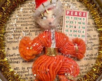 Super Cute Spun Cotton Head Santa Elf Ornament