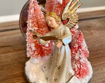 Lovely Vintage Angel in Compact With Pink Trees