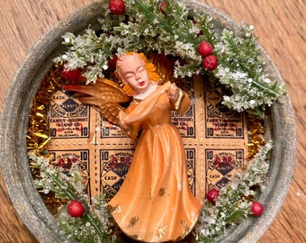 Zinc Jar Lid Vintage Angel Handmade Ornament