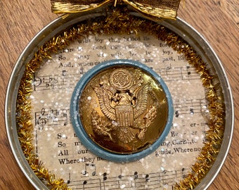Eagle Military Gold Button Ball Mason Jar Lid Ornament