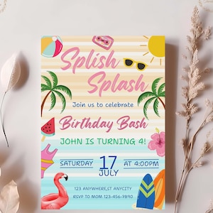 Splash Pad Party Invitation, Editable Splash Invitation, Water Park Party Invitation, Waterpark Invite, Editable Splish Splash Pad CANVA