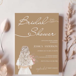 Minimal Bridal Shower Invitation, Editable Bridal Shower, Modern Bridal Shower Invite, Black and White Bridal Shower, Boho, Minimalist