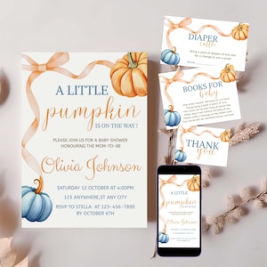 Little Pumpkin Baby Shower Bundle, Canva, Little Pumpkin Baby Shower Invitation, Fall Baby Shower, Autumn Baby, Fall in Love with Baby