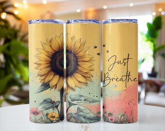 Just Breathe Positive Affirmation Tumbler Wrap 20 oz Skinny Tumbler Sublimation Design Digital Download PNG Instant DIGITAL ONLY