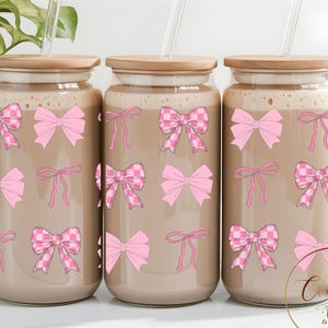 Coquette Valentine&#39;s Day Glass Can Wrap, 16oz Glass Can Tumbler Sublimation Design, Coffee Glass Cup wrap, Bow Ribbon Beer Glass Can Png