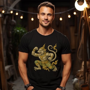 Hanuman Thai Warrior T-Shirt Ramakien Monkey God Tee Thai Mythology Shirt Sacred Fighter Graphic Art Asian Culture Gift for Him Her