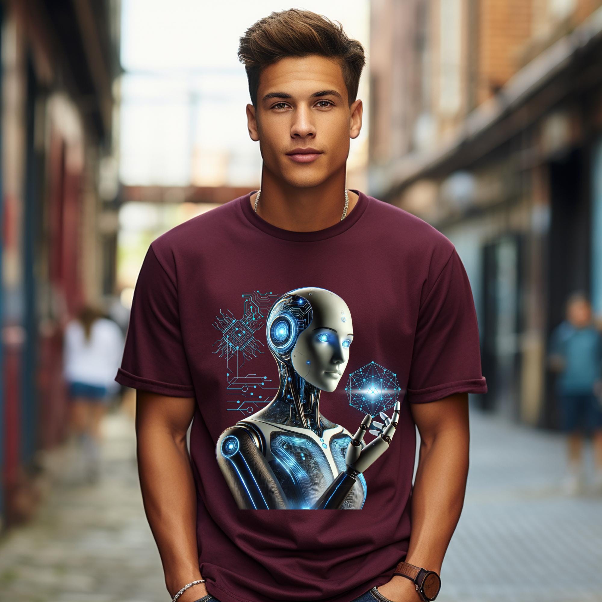 AI Robot T-shir, Cyberpunk Techwear Shirt, Futuristic Robot Tee ...