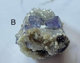 Clear Purple Edged YGX Fluorite with amazing presentation of secondary crystallization, purple phantom, quartz points, and chlorite