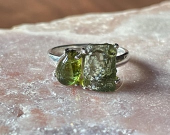 Double Trouble Rings - Mint Kyanite, Opal - Amethyst, Labradorite, Moldavite, Tourmaline ring - powerful metaphysical synergy