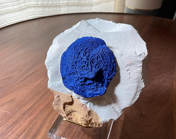 Featured listing image: RARE FIND Azurite Sun from Australia (royal blue statement piece) with a free stand