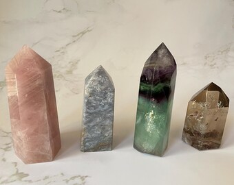 Crystal Towers - Rose Quartz, Rainbow Fluorite, Moss Agate, Smoky Citrine Towers - new stock