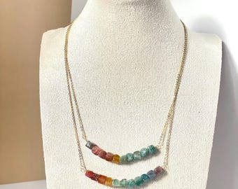 Rainbow Tourmaline Charm Necklace, Handmade LGBTQ Jewelry, Pride Month, Love Is Love, Gold-fill, Minimalist, Rainbow Gemstone Necklace