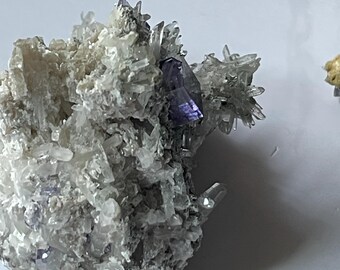 Needle Quartz Cluster with Yaogangxian Baby Fluorite - purple & blue baby fluorites, clear crystals with calcite, mica, and chlorite