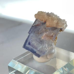 Small Single Cube YGX Purple Edge and Phantom Fluorite with Calcite Layering - Yaogangxian Mine, China
