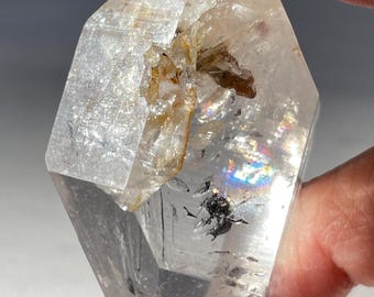 Double-terminated Clear & Black Crystals with Hematoid, Bubble, Little Moving Sand, Rainbow - perfect for handholding in meditation