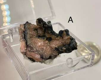 Rare Pink Gemmy Rhodochrosite Crystal Specimen on Top of Goethite or Galena Matrix, Raw Rhodochrosite, Potosi Mine, Santa Eulalia, Mexico
