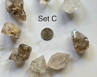 Set of Elestial Petroleum Quartz from Puebla, Mexico – Unique Natural Inclusions - "Herkimer-like" Double-terminated UV-reactive Quartz