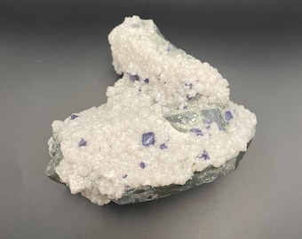 A Fried Chicken-like Baby Purple Fluorites on Green Quartz Cluster - Inclusion of Calcite & Chlorite Dusting - from Yaogangxian Mine, China
