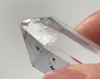 Enhydro Double-terminated Clear Crystal with Bubble + Little Moving Sand + God's Fingerprints - perfect for handholding in meditation