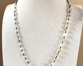 Petroleum Pakimer Diamond Necklace – Micro Lapis Lazuli Beads, UV Fluorescent Crystal, 14K Gold-filled JF14K Magnetic Clasp Layering Jewelry