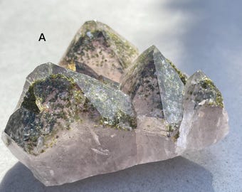 Epidote Gem with Phantom Amethyst | Garden Quartz – Rare Combination of Sparkly Epidote, Pointy Amethyst, Hematite | New Find