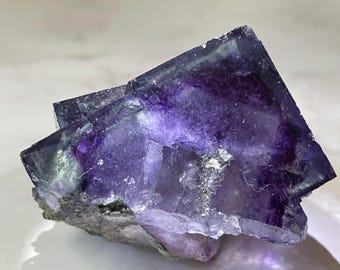 Deep Purple YGX Yaogangxian Phantom Fluorite with amazing luster - purple phantom, stepped cubes with arsenopyrite, quartz, mica, & chlorite