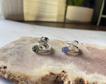 The 3 Body Problem - moldavite, herkimer diamond, tektite artistic ring - powerful metaphysical synergy - made to order