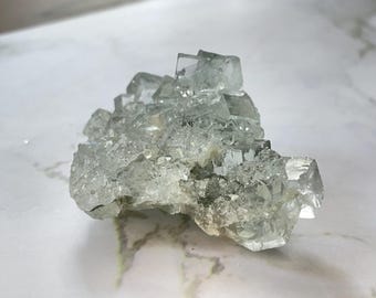 Double-sided Crisp Minty Green Fluorite - Xianghualing Fluorite, minty green fluorite, clear cubic fluorite, druzy quartz dusting