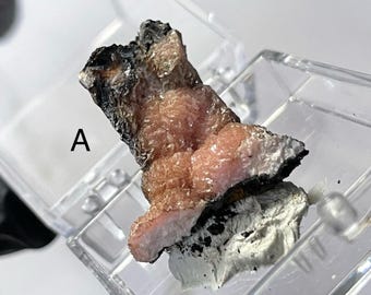 Rare Pink Gemmy Rhodochrosite Crystal Specimen on Top of Goethite or Galena Matrix, Raw Rhodochrosite, Potosi Mine, Santa Eulalia, Mexico