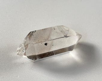 Enhydro Double-terminated Super Clear Smoky Crystal with Bubbles Inside + Little Moving Sand - perfect for handholding in meditation