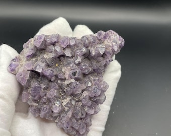 Purple Rare Amethyst Cluster with UV-reactive Calcite Dusting - Rare Find - from San Vicente mine, Guanajuato, Mexico
