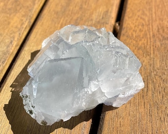 Crisp Floater YGX Fluorite with amazing Arsenopyrite dusting on edge, blue phantom, etched and stepped