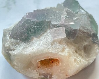 Amazing Lightly Etched Green Fluorite on Matrix with Purple Phantoms and Natural Agate Geode - From Zhejiang, China (very unique specimen)
