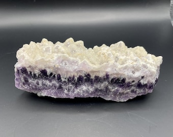 Rare Blueberry Cheese Cake Amethyst Cluster w UV-reactive Calcite Dusting - do you want a slice of blueberry cake w cream cheese frosting?