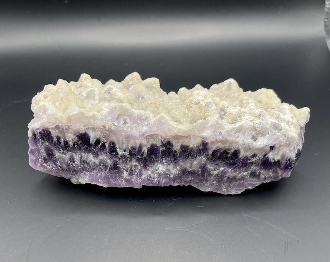 Featured listing image: Rare Blueberry Cheese Cake Amethyst Cluster w UV-reactive Calcite Dusting - do you want a slice of blueberry cake w cream cheese frosting?