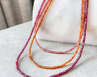 Micro-faceted Beaded Necklace, Sparkly, Cubic, Gold-filled, S925 | Almandine, Rhodolite, Spessartine, Hessonite Garnet, January Birthstone