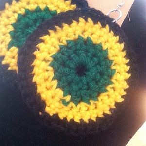 Crochet Hoops  - Rasta Hoops - Jamaica Inspired - Yellow  Black and Green Hoops - Crochet Earrings - Yarn Earrings - Rasta Earrings - Boho