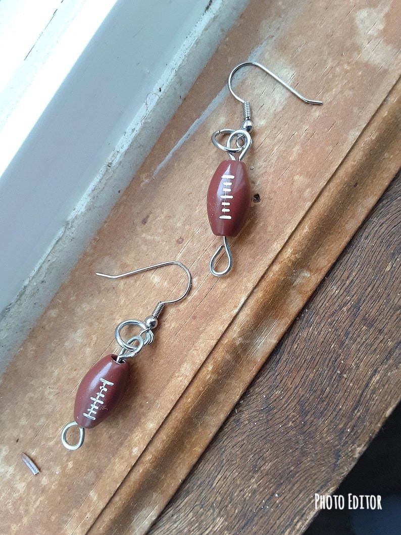 Football earrings, sports earrings, dangle earrings, sports jewelry for her, sporty earrings, sport gifts for her, sports momentos image 2