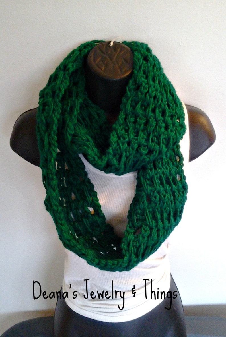 True Green Crochet Infinity Scarf image 2