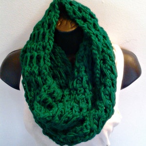 True Green Crochet Infinity Scarf image 1