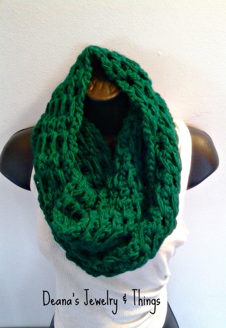 True Green Crochet Infinity Scarf image 1