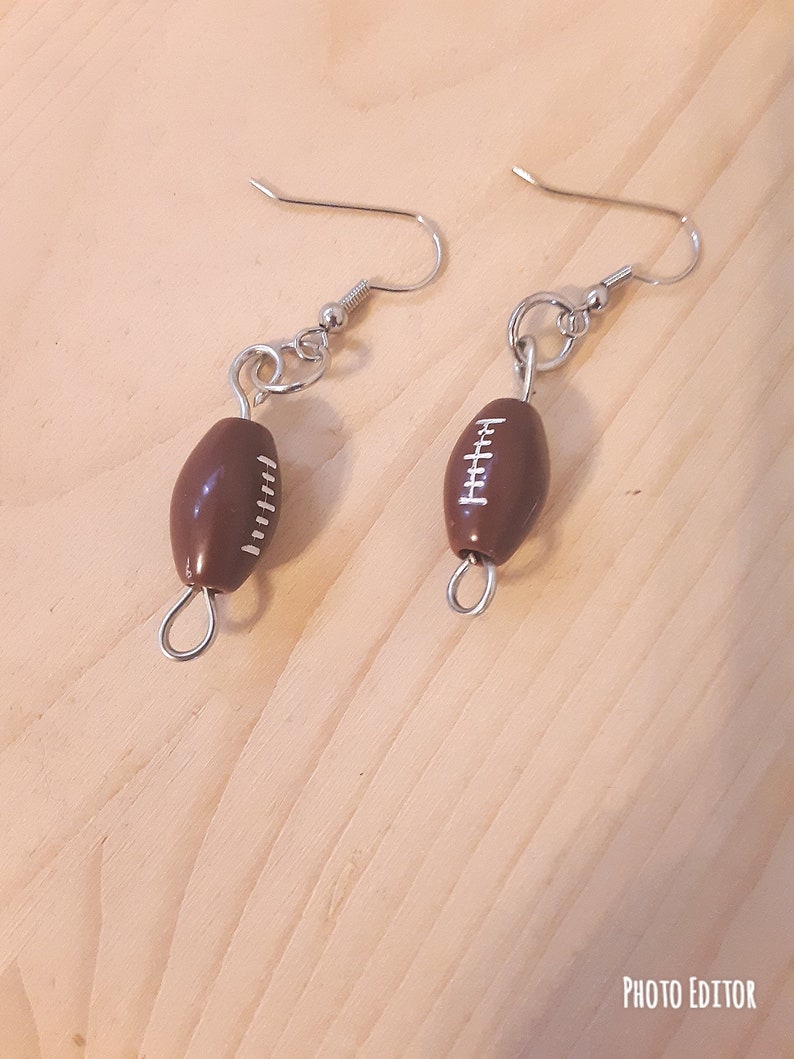 Football earrings, sports earrings, dangle earrings, sports jewelry for her, sporty earrings, sport gifts for her, sports momentos image 4