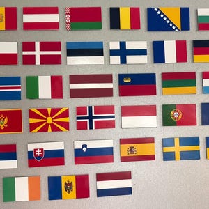 Conjunto completo de banderas del continente europeo - Colección de países visitados - 44 países - Imán y pegatinas para nevera, híbrido, para viajes, interior